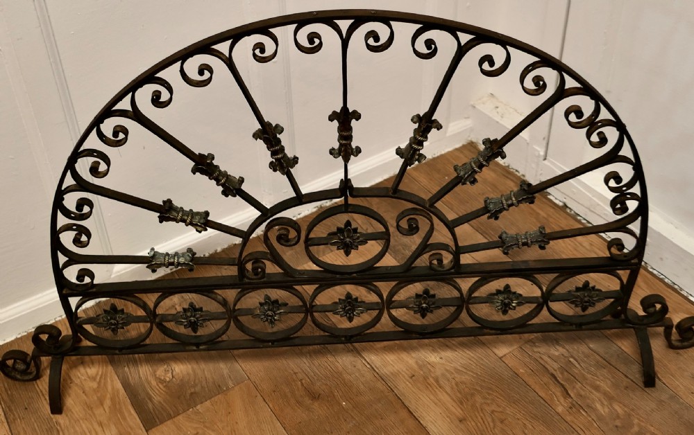 Large Victorian Wrought Iron Fan Shaped Fire Screen View III