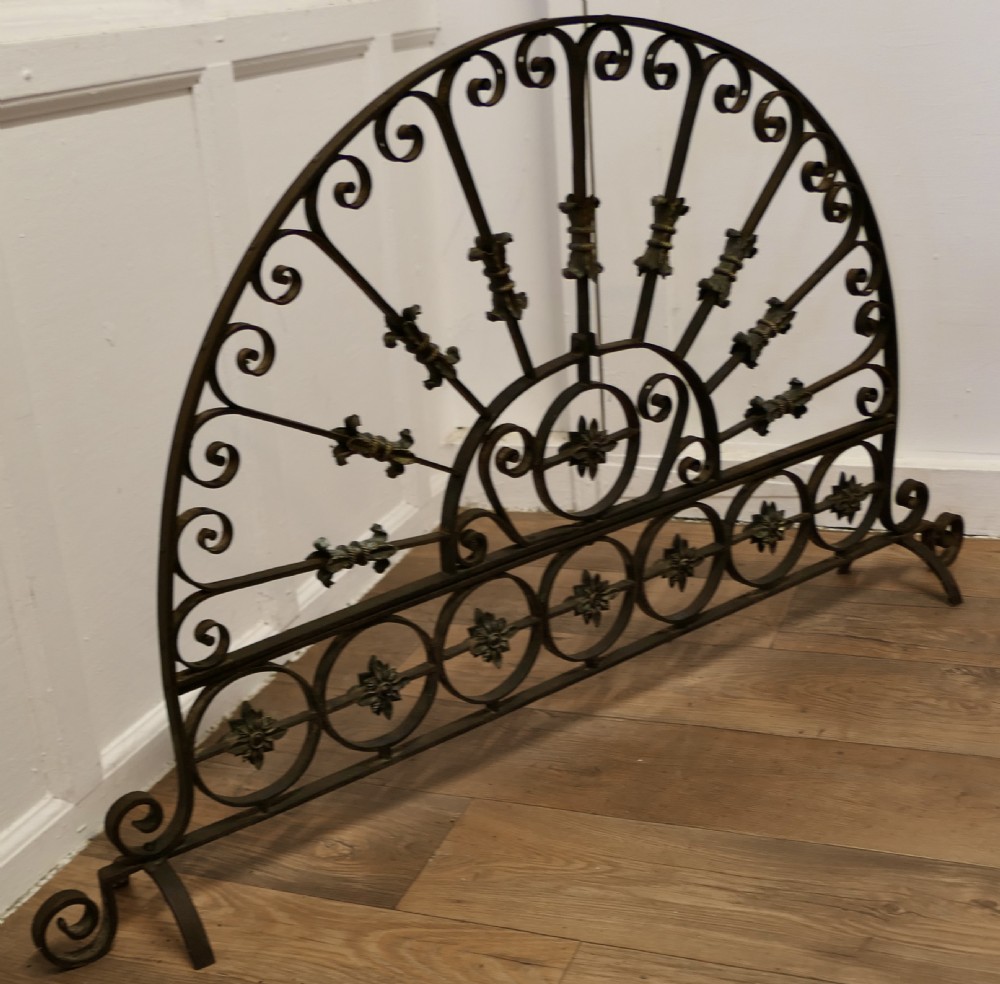 Large Victorian Wrought Iron Fan Shaped Fire Screen View IV