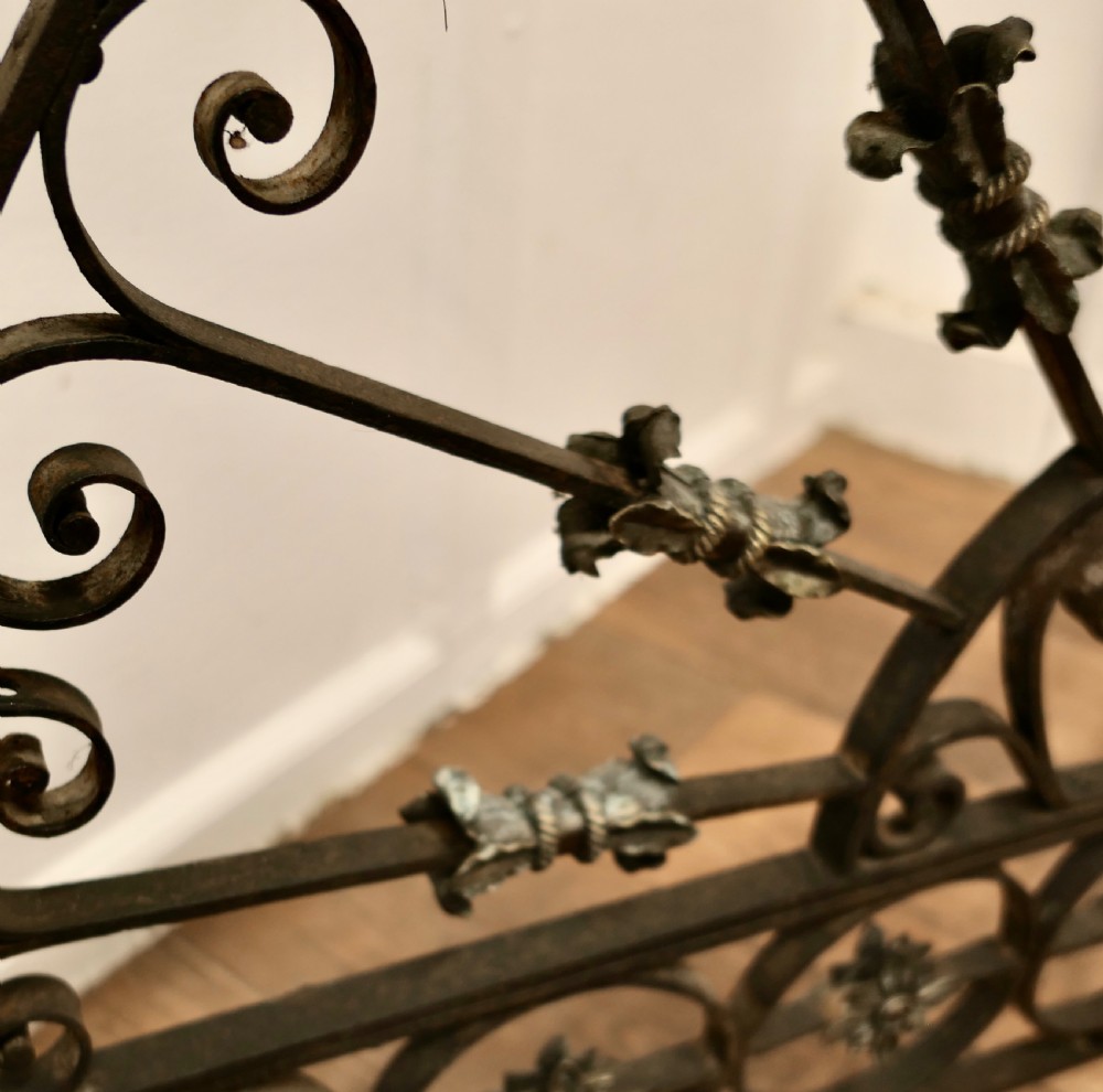 Large Victorian Wrought Iron Fan Shaped Fire Screen View VI