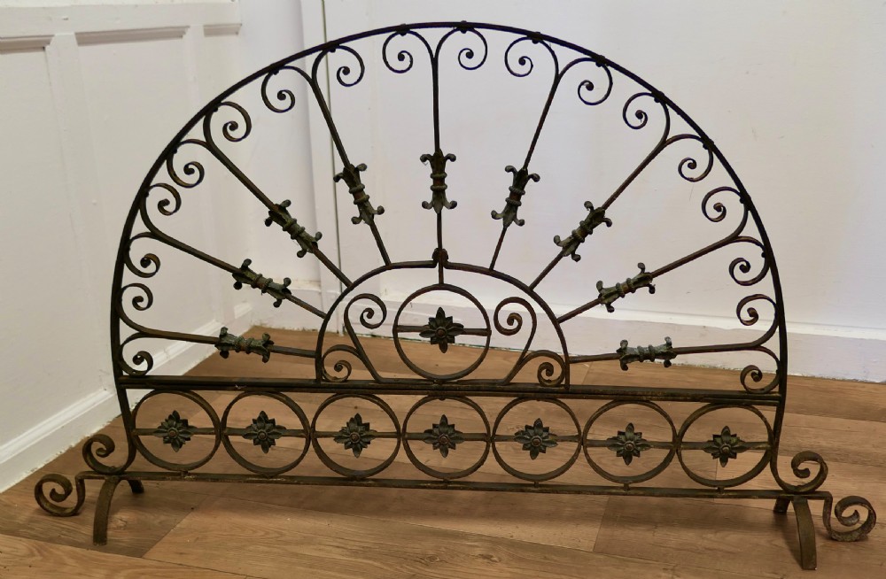 Large Victorian Wrought Iron Fan Shaped Fire Screen View VII