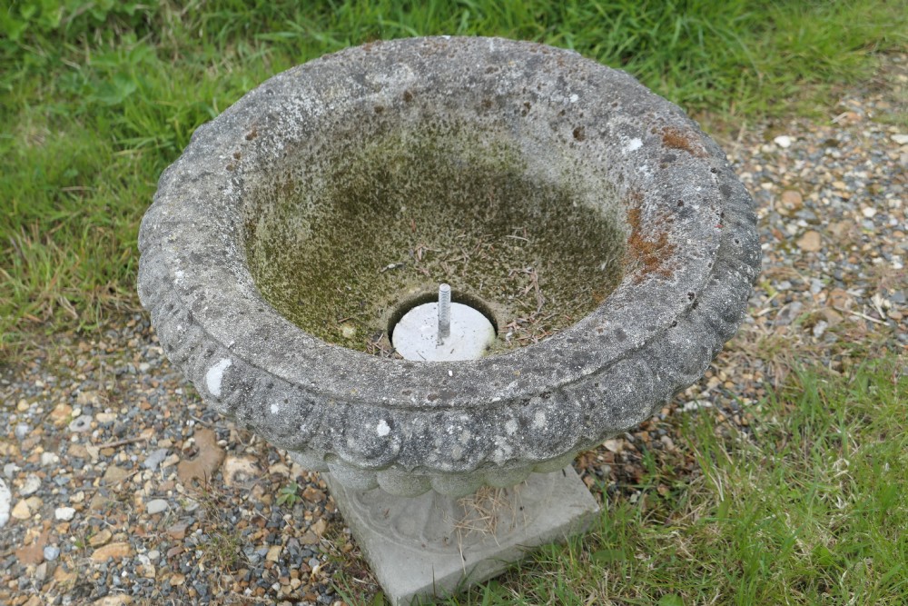 Set of 4 Large Weathered Cast Stone Garden Urns Planters View V