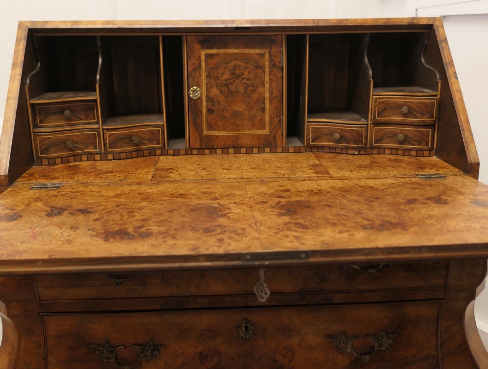 Dutch Bombe Three Drawer Burr Walnut Bureau View V