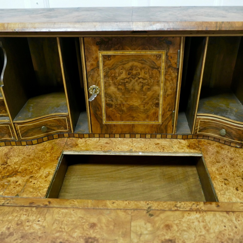 Dutch Bombe Three Drawer Burr Walnut Bureau View VI