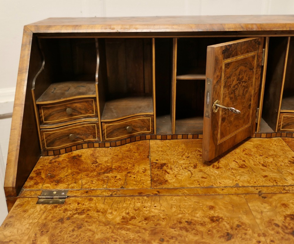 Dutch Bombe Three Drawer Burr Walnut Bureau View VII