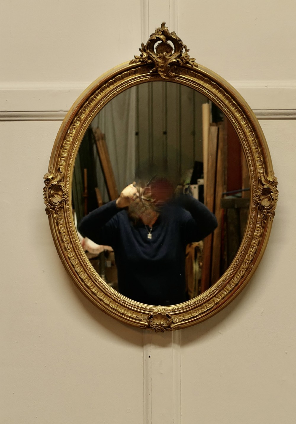 Very Pretty French Rococo Oval Gilt Wall Mirror