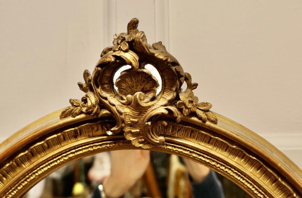 Very Pretty French Rococo Oval Gilt Wall Mirror View V