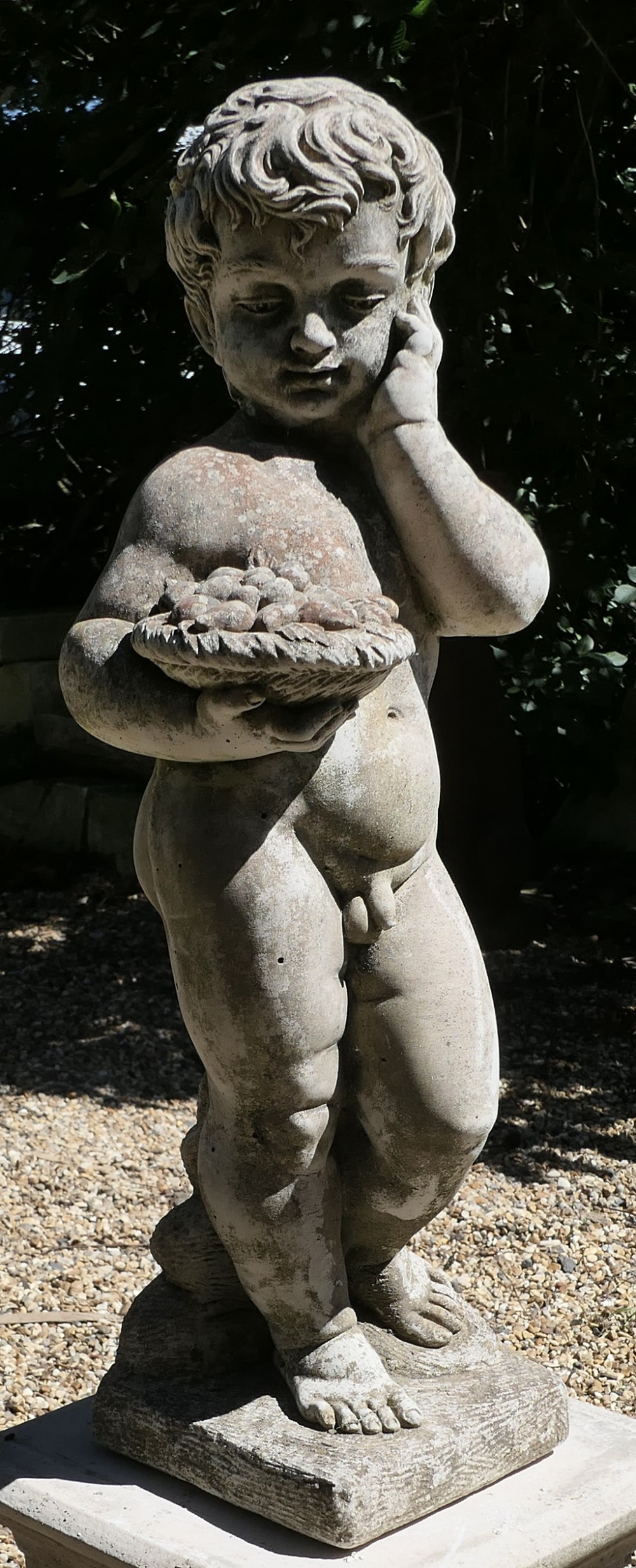 An Old Weathered Nude Boy Garden Statue 