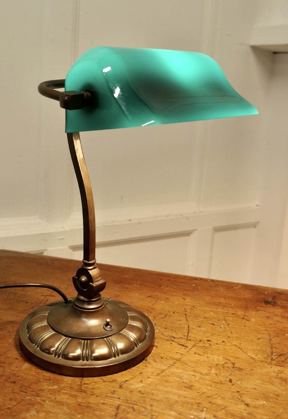 Early 20th Century Copper and Green Glass Barrister’s Desk Lamp