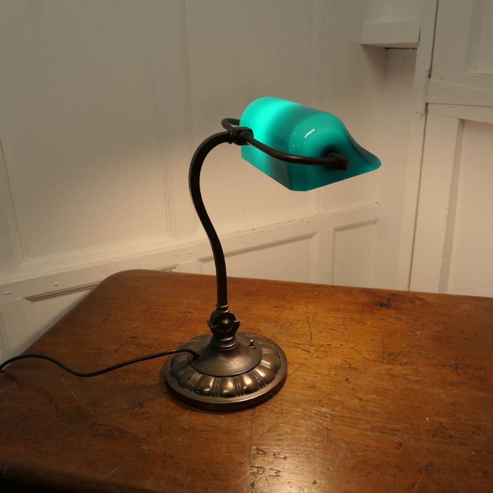Early 20th Century Copper and Green Glass Barrister’s Desk Lamp View IV