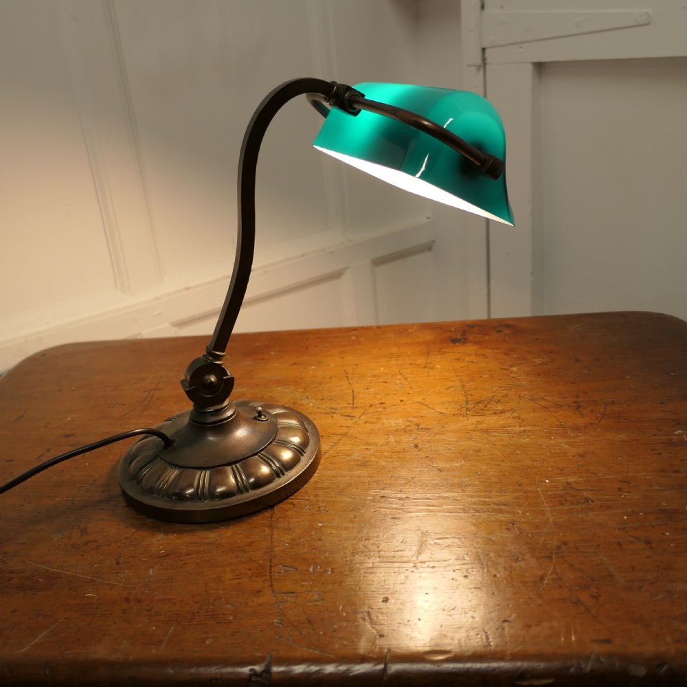 Early 20th Century Copper and Green Glass Barrister’s Desk Lamp View V
