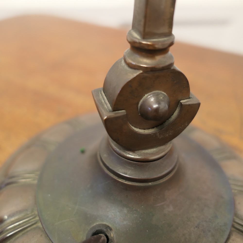 Early 20th Century Copper and Green Glass Barrister’s Desk Lamp View XIII