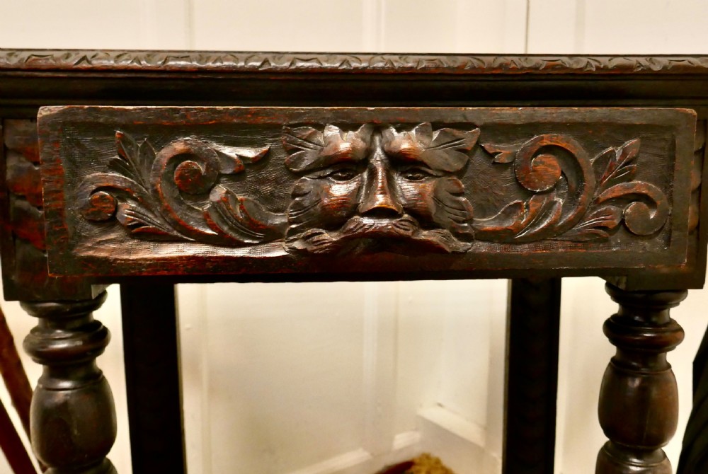Victorian Carved Gothic Oak Hall Table, Stick Stand  View V