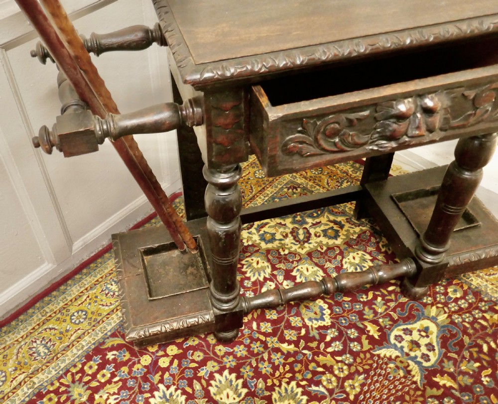 Victorian Carved Gothic Oak Hall Table, Stick Stand  View VI
