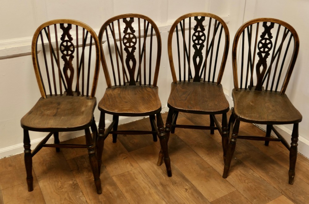 A Lovely Old Set of 4 Ash & Elm Wheel Back Windsor Kitchen Chairs View IV