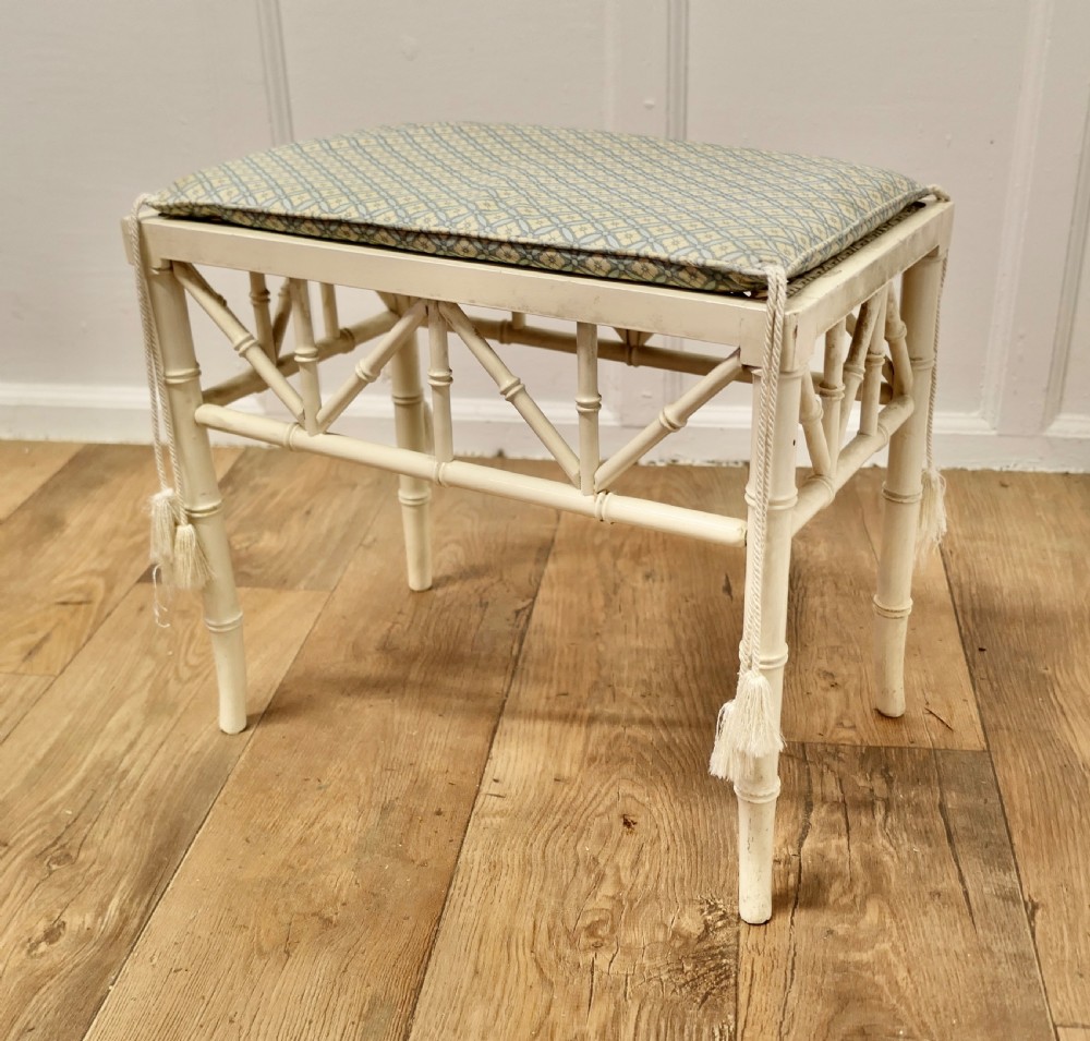 19th Century French Faux Bamboo Frame Stool, with Flat Caned Seat View II