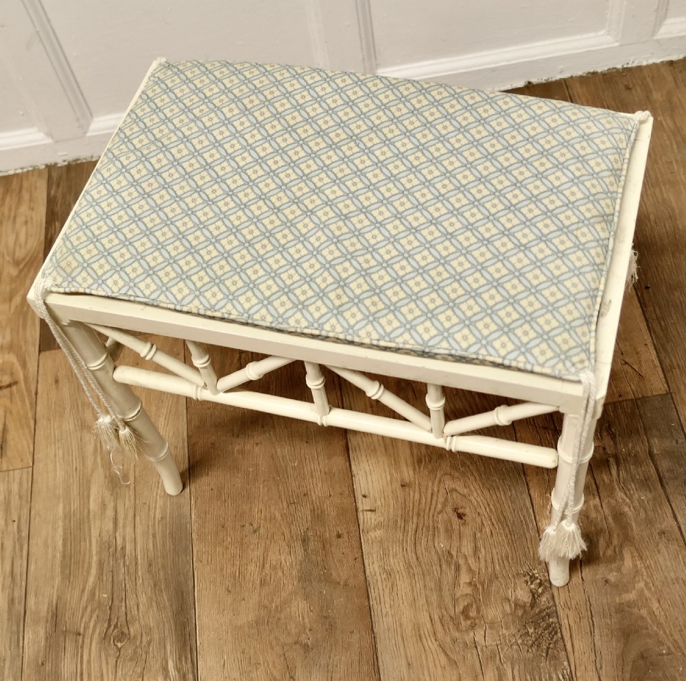 19th Century French Faux Bamboo Frame Stool, with Flat Caned Seat View III