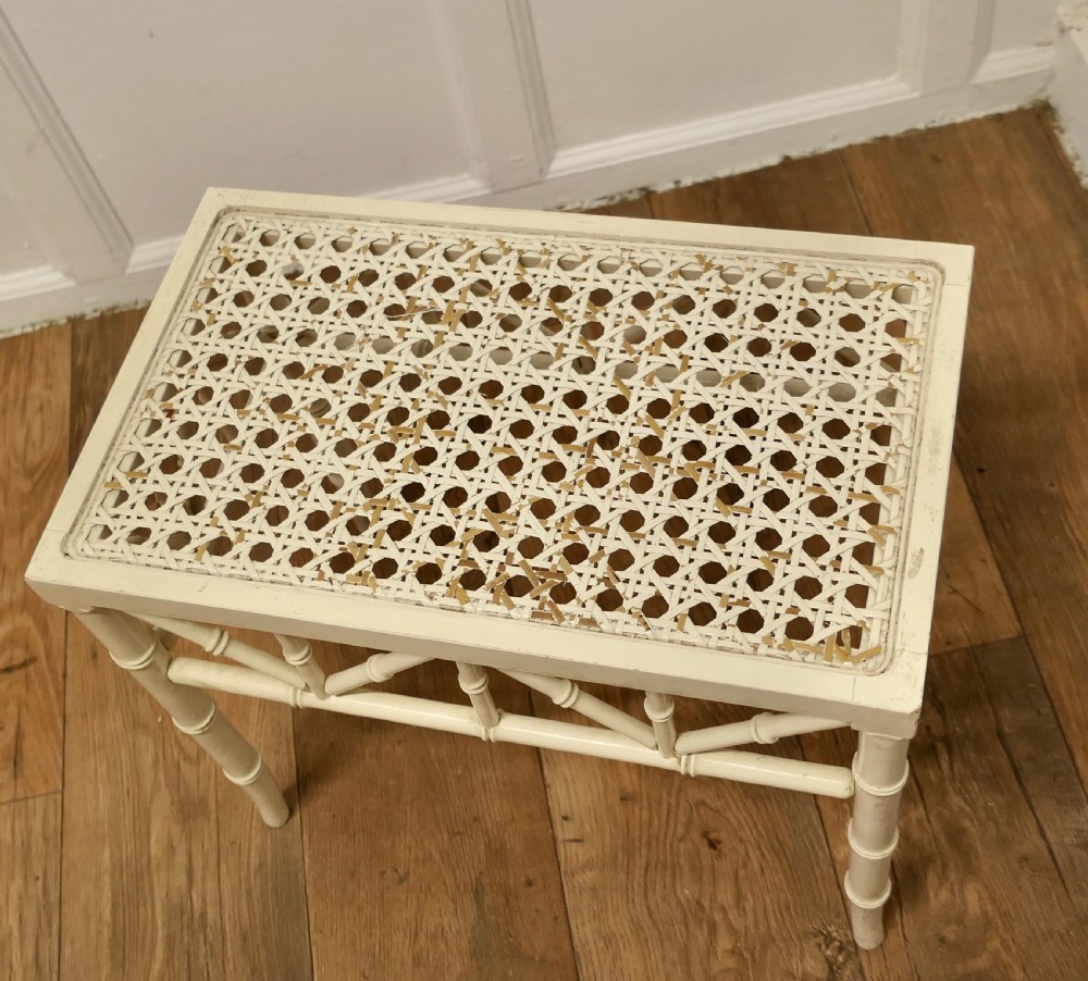 19th Century French Faux Bamboo Frame Stool, with Flat Caned Seat View IV