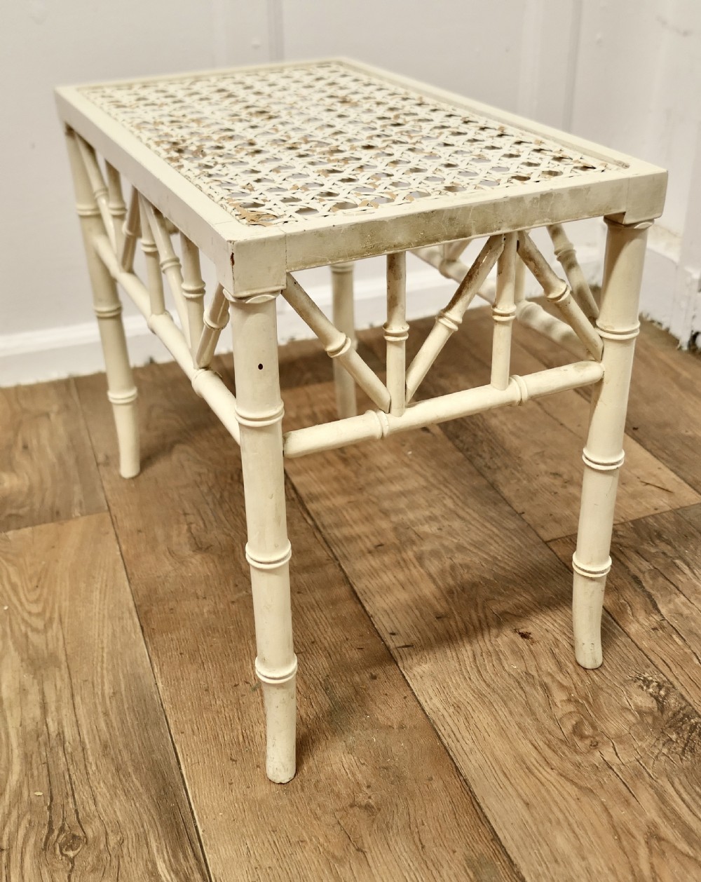19th Century French Faux Bamboo Frame Stool, with Flat Caned Seat View VI
