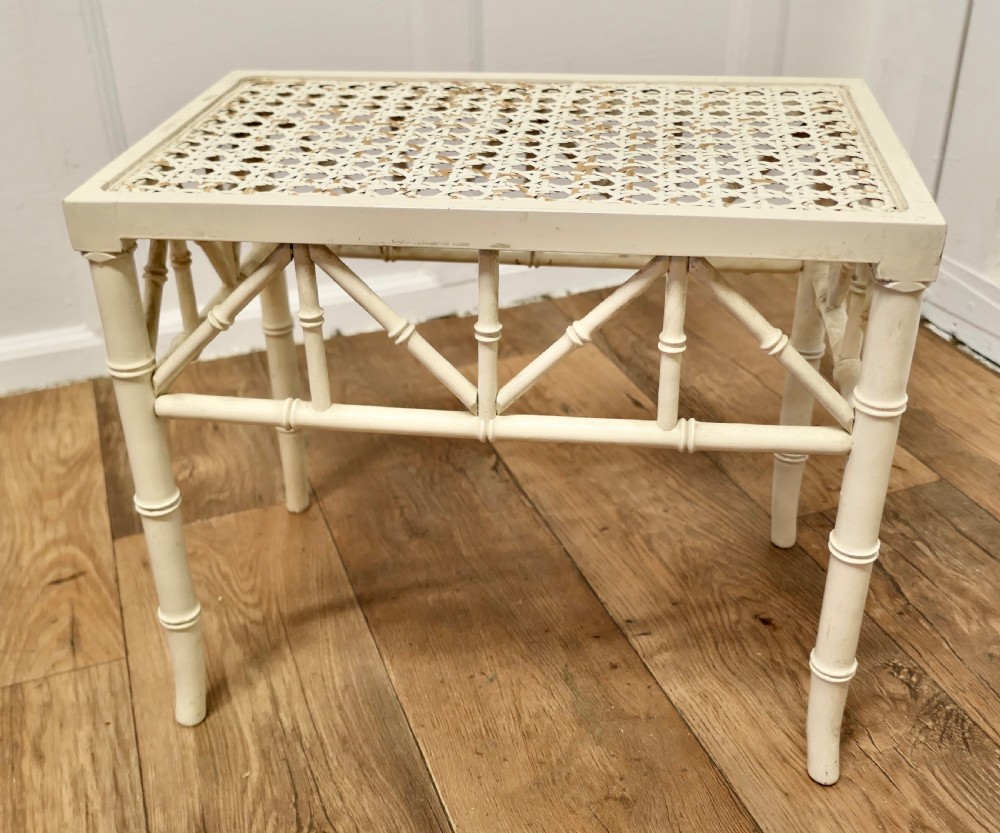 19th Century French Faux Bamboo Frame Stool, with Flat Caned Seat View VII