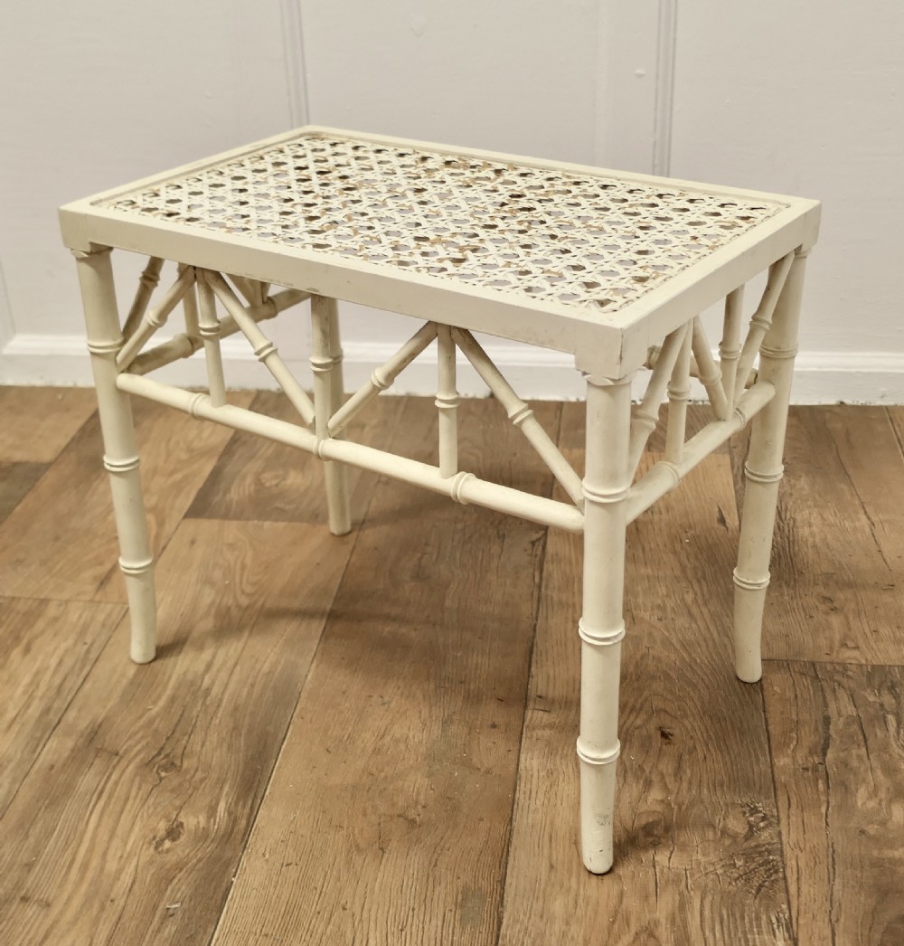 19th Century French Faux Bamboo Frame Stool, with Flat Caned Seat View VIII