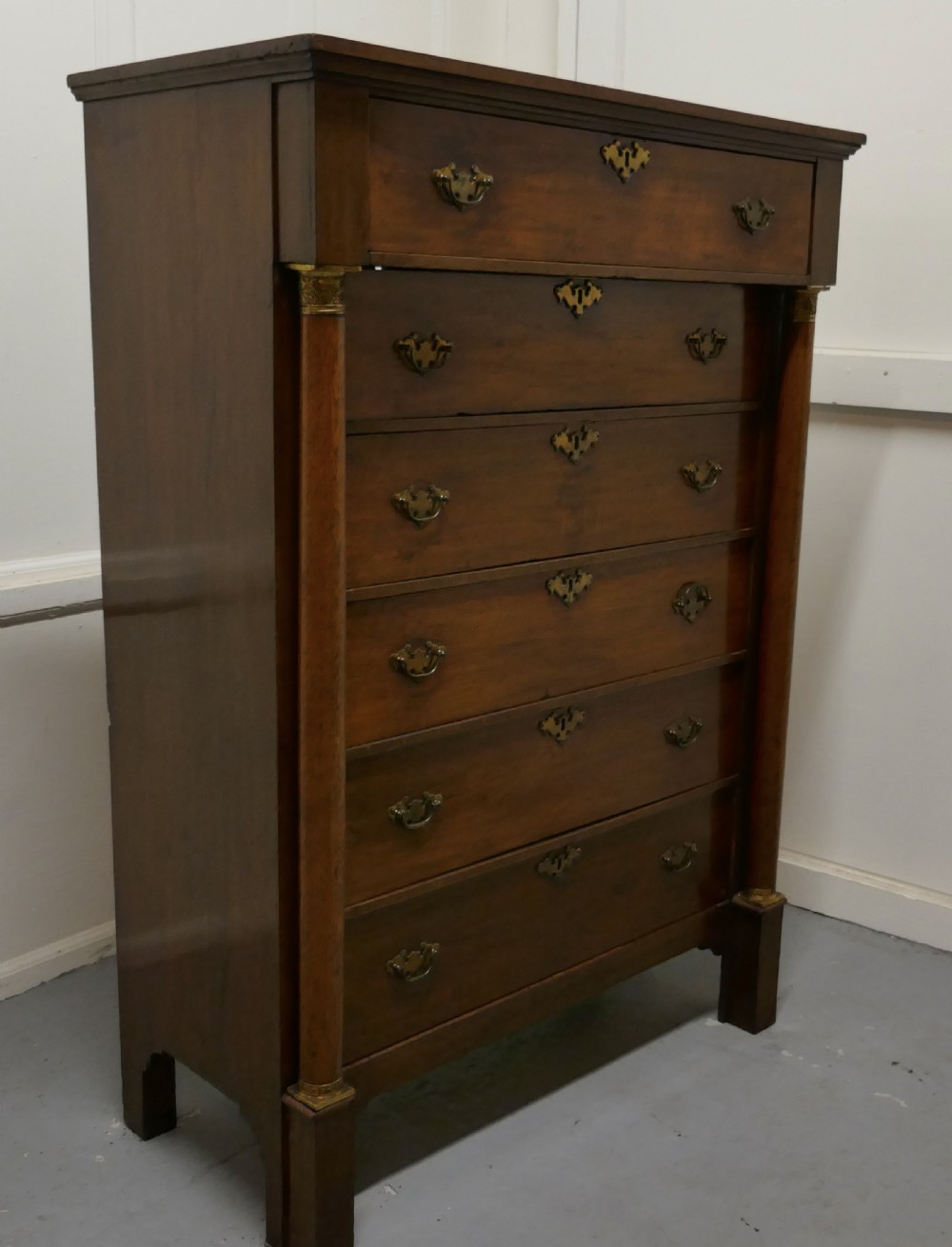 19th Century Tall 6 Drawer Oak Chest of Drawers  View III