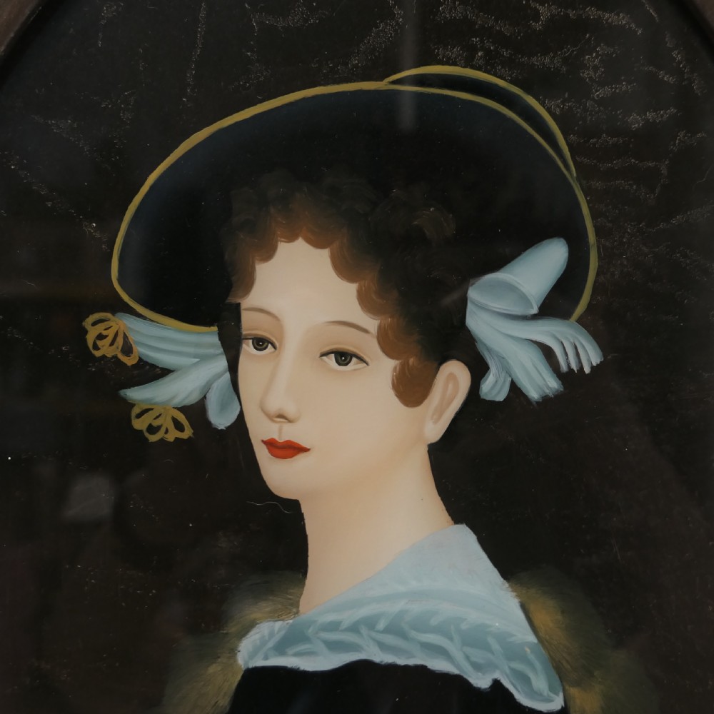 A Lovely Reverse Painted Portrait on Glass of An Edwardian Beauty View III