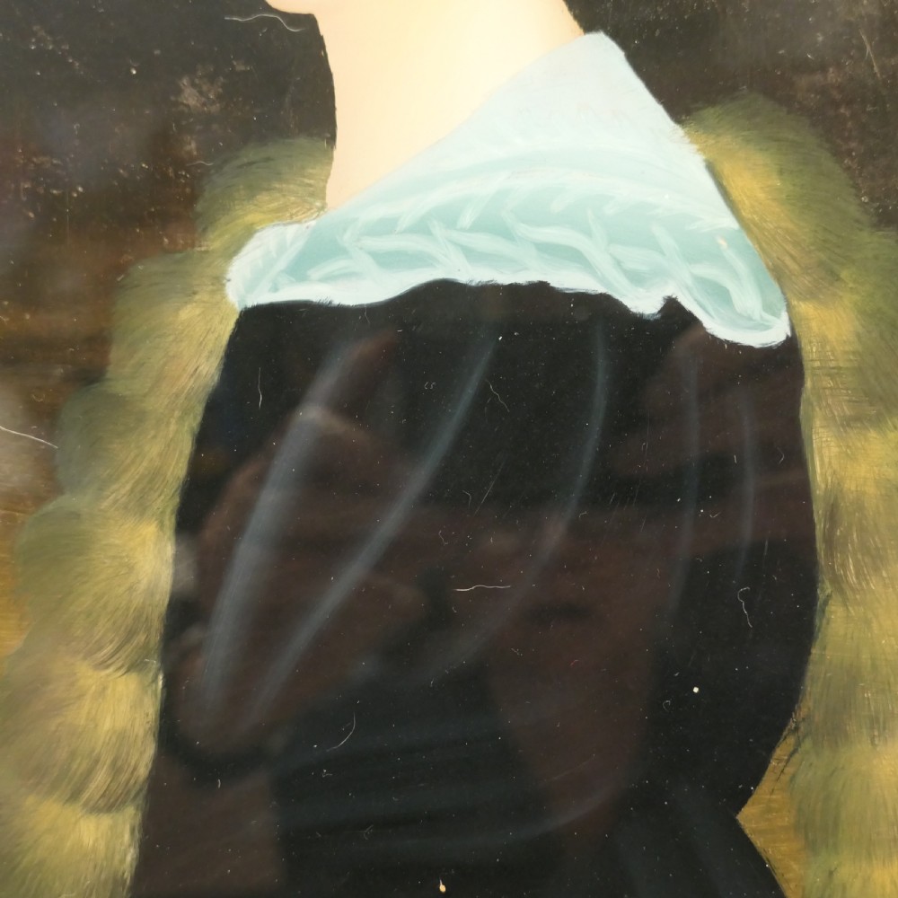 A Lovely Reverse Painted Portrait on Glass of An Edwardian Beauty View V