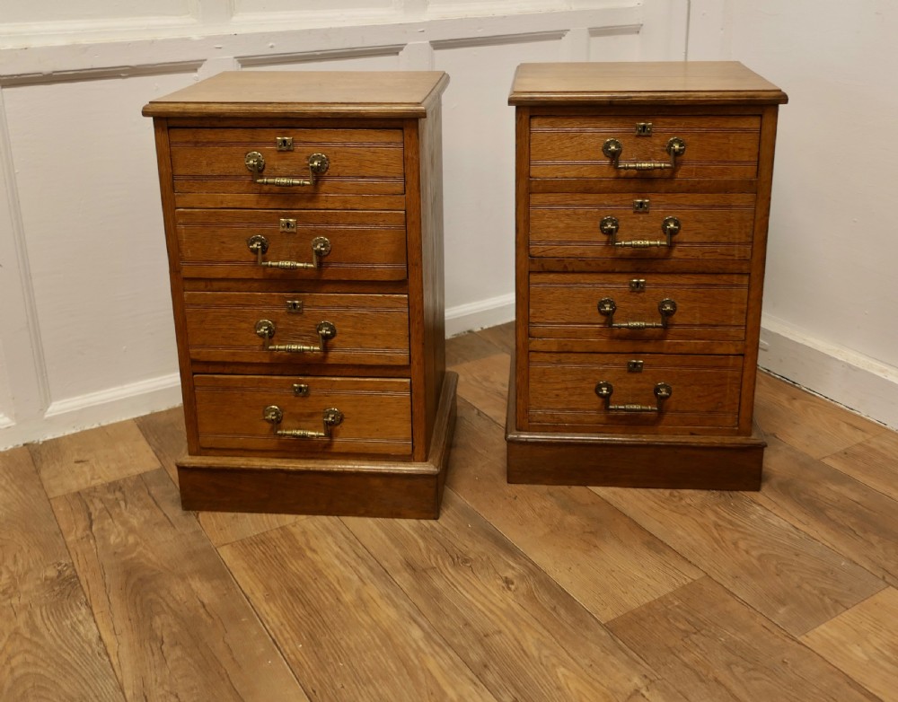 A Pair of Arts and Crafts 4 Drawer Chest of Drawers, Night Tables