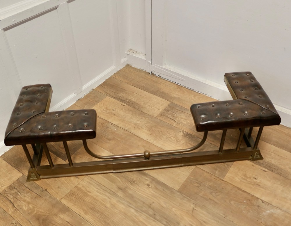 19th Century Brass and Leather Club Fender View III