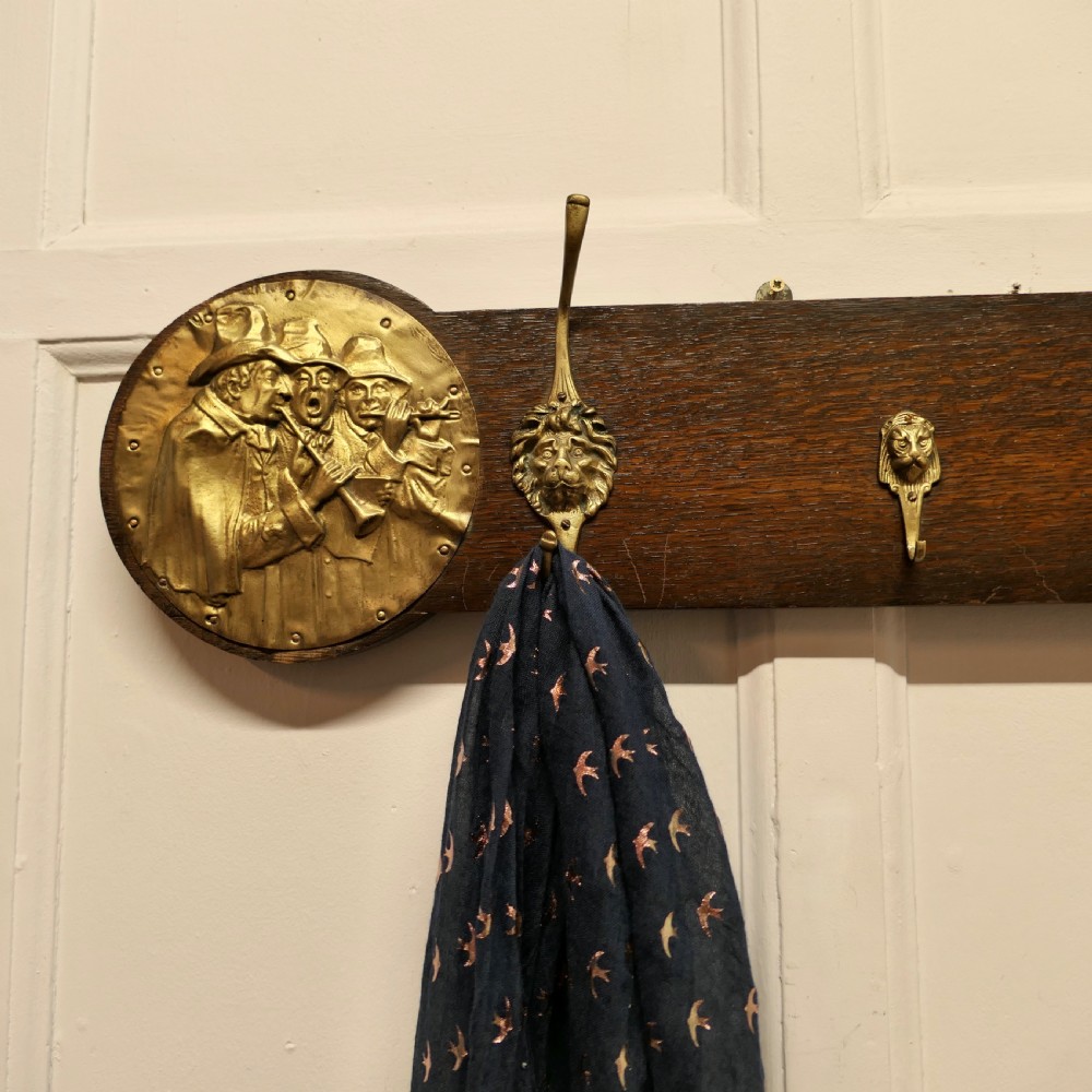 Long Oak Pub Coat Rack, with Lion’s Mask Hooks View III