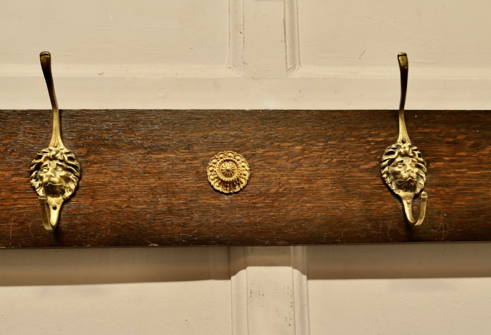 Long Oak Pub Coat Rack, with Lion’s Mask Hooks View IV