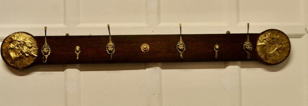 Long Oak Pub Coat Rack, with Lion’s Mask Hooks View VI