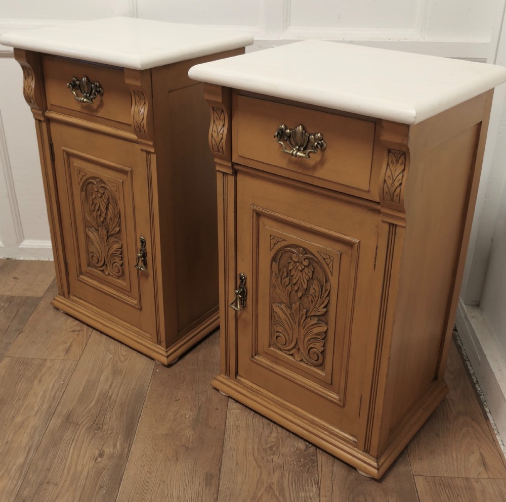Pair of Arts and Crafts Carved Bedside Cupboards   View III