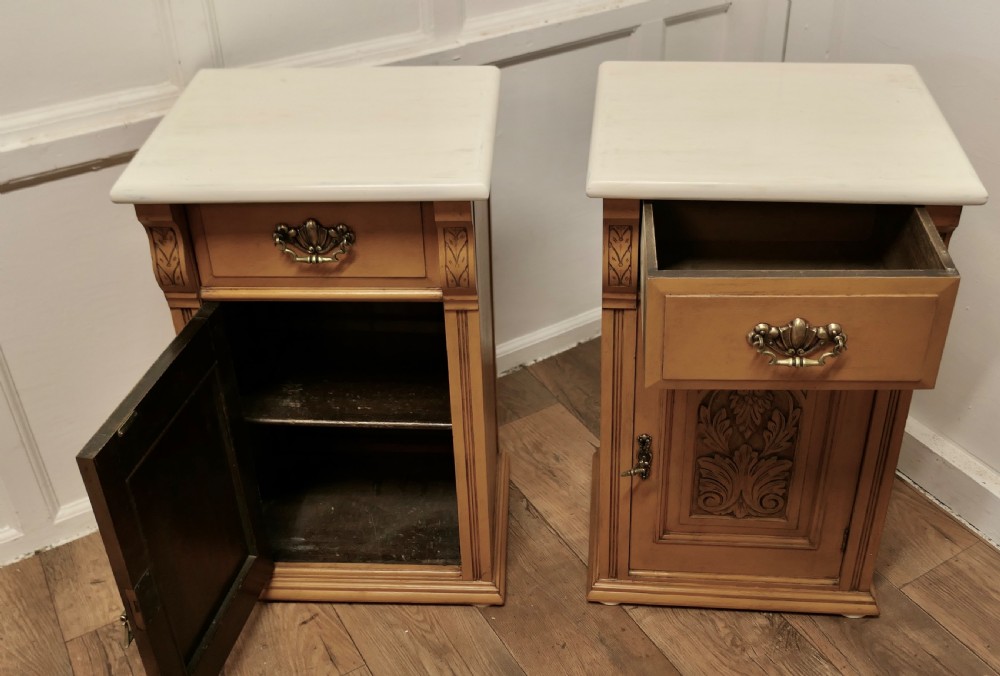 Pair of Arts and Crafts Carved Bedside Cupboards   View IV
