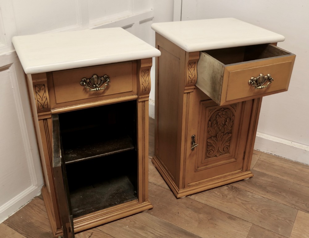 Pair of Arts and Crafts Carved Bedside Cupboards   View VI