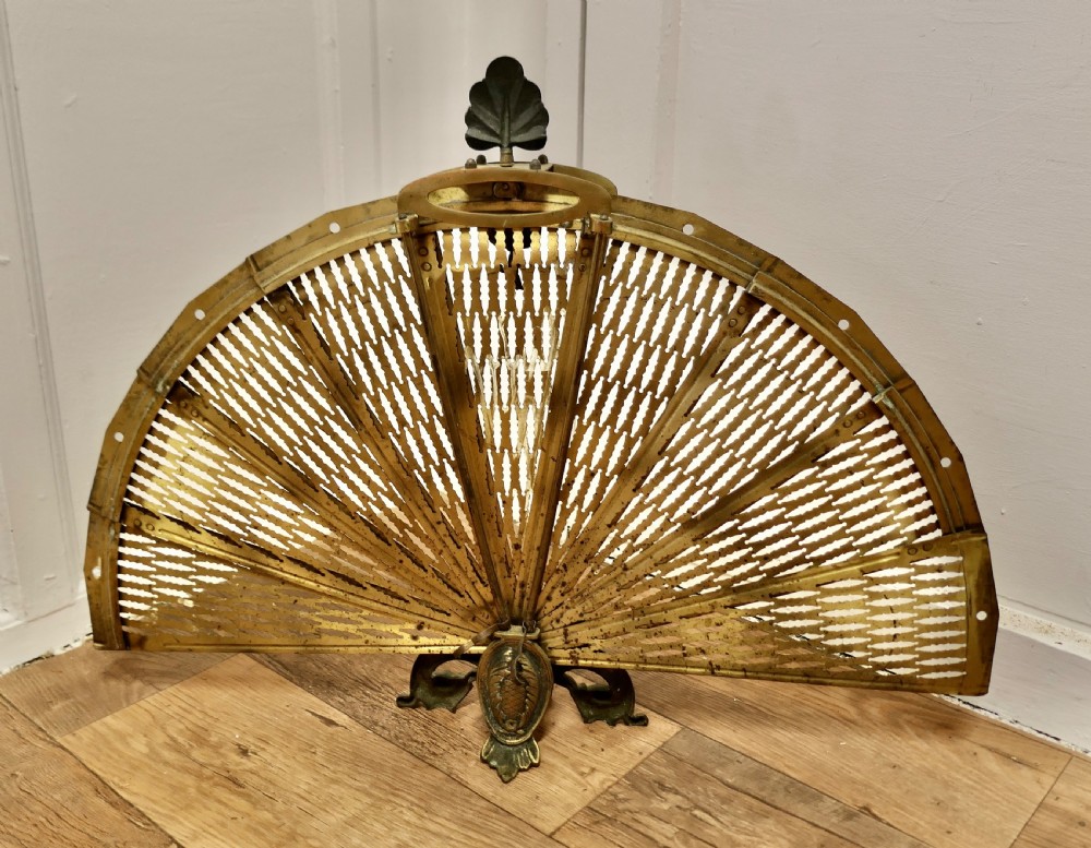 Victorian Folding Brass Fire Screen Peacock’s Tail Fire Guard View VI