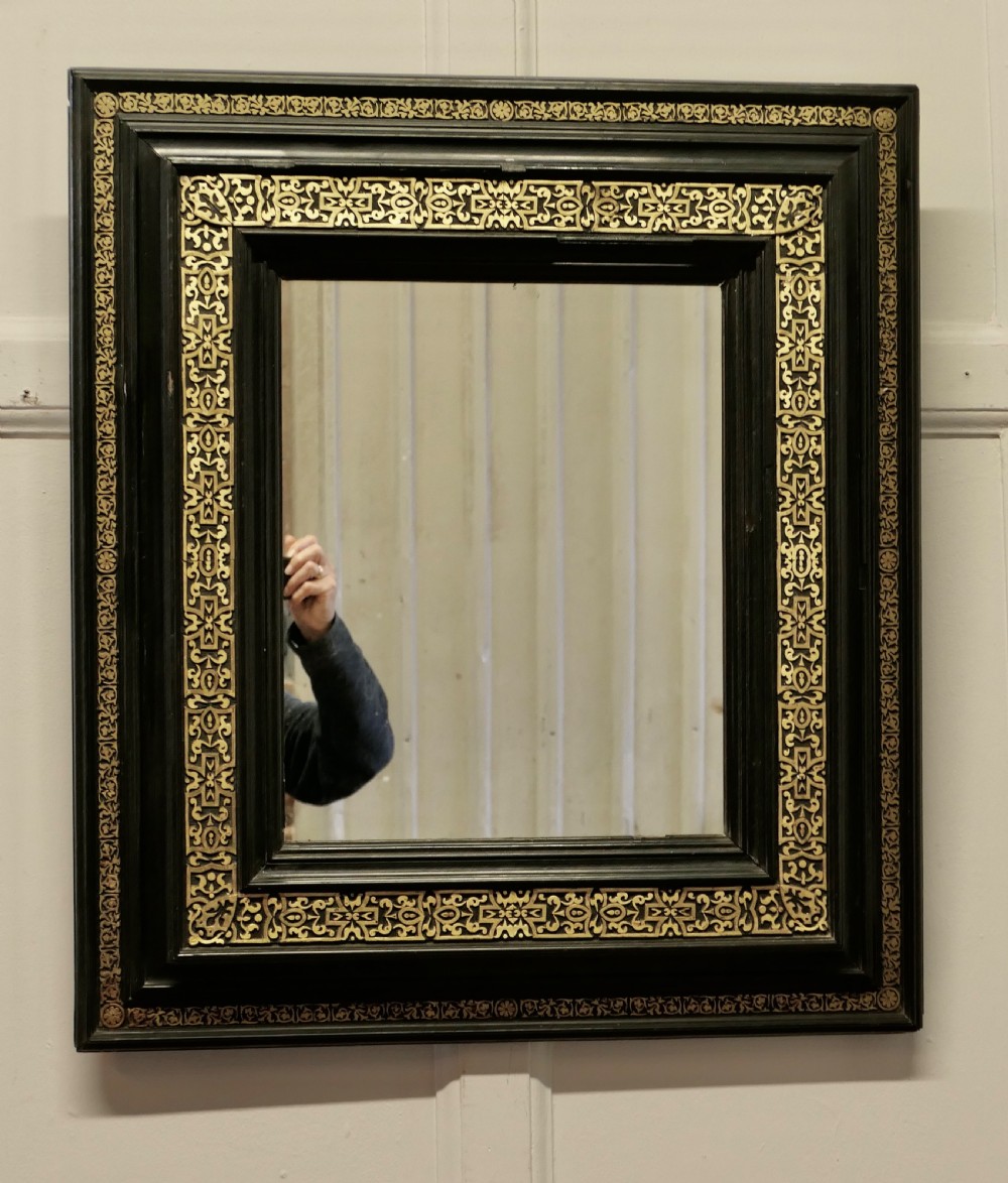 Stunning French Empire Gilt Brass and Black Lacquer Wall Mirror View III