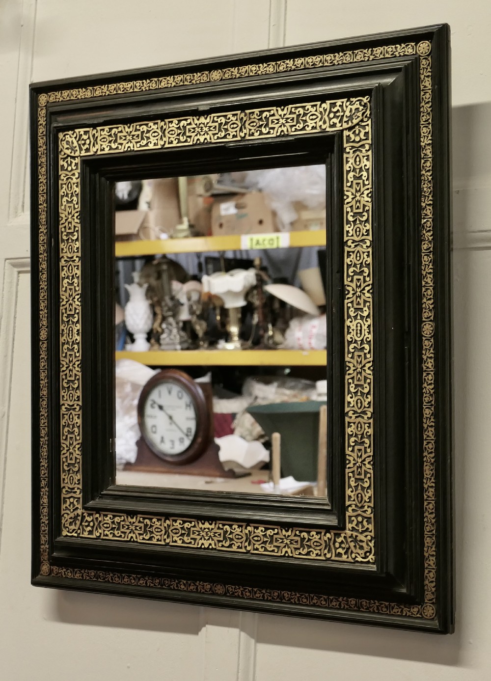 Stunning French Empire Gilt Brass and Black Lacquer Wall Mirror View V