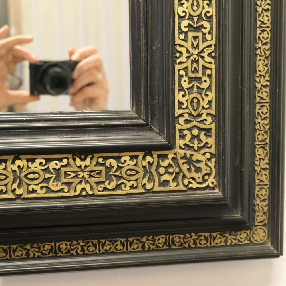 Stunning French Empire Gilt Brass and Black Lacquer Wall Mirror View VI