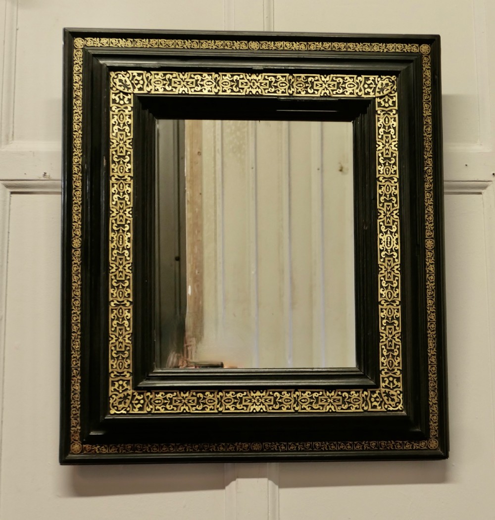Stunning French Empire Gilt Brass and Black Lacquer Wall Mirror View VII