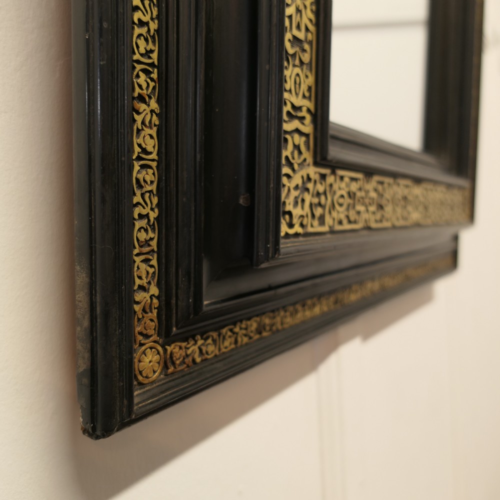 Stunning French Empire Gilt Brass and Black Lacquer Wall Mirror View VIII
