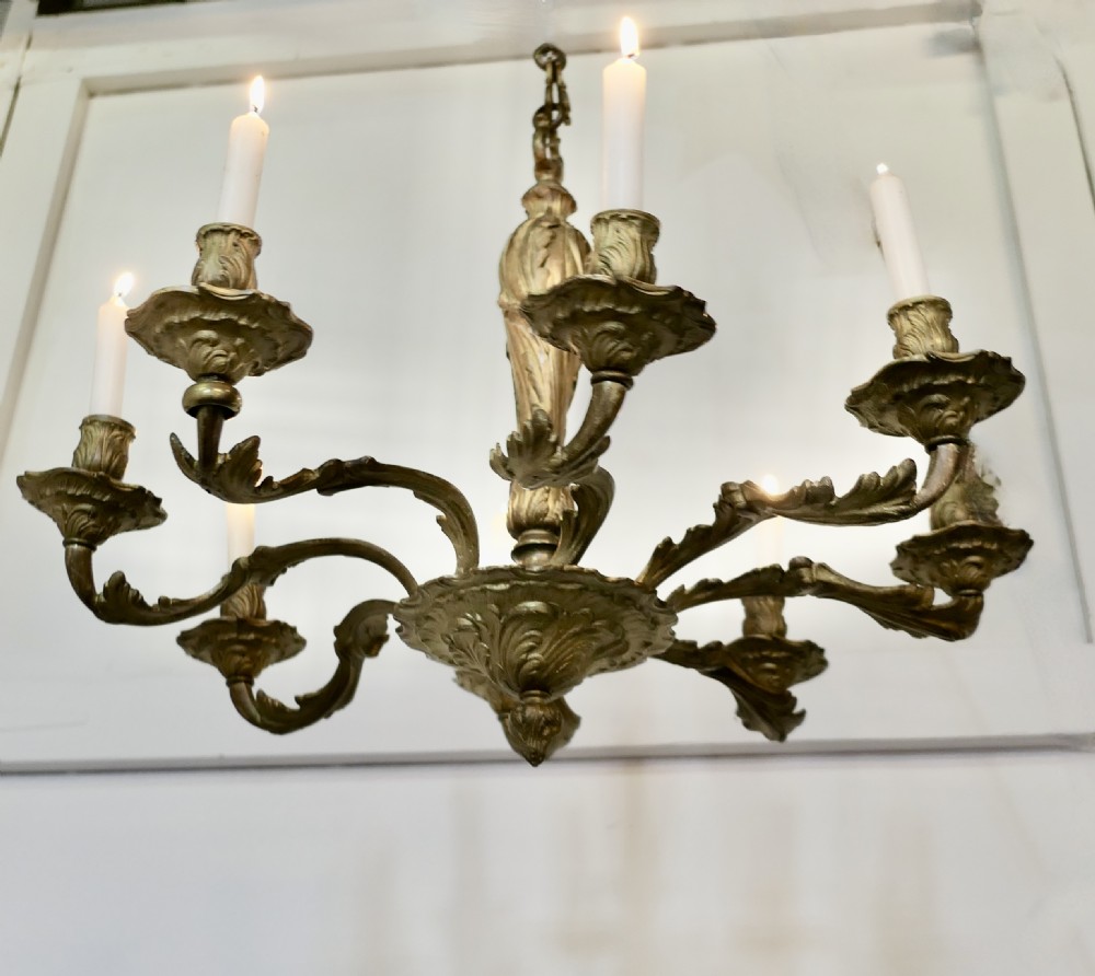A French Gilded Brass 8 Branch Rococo Chandelier (Candelier) View II