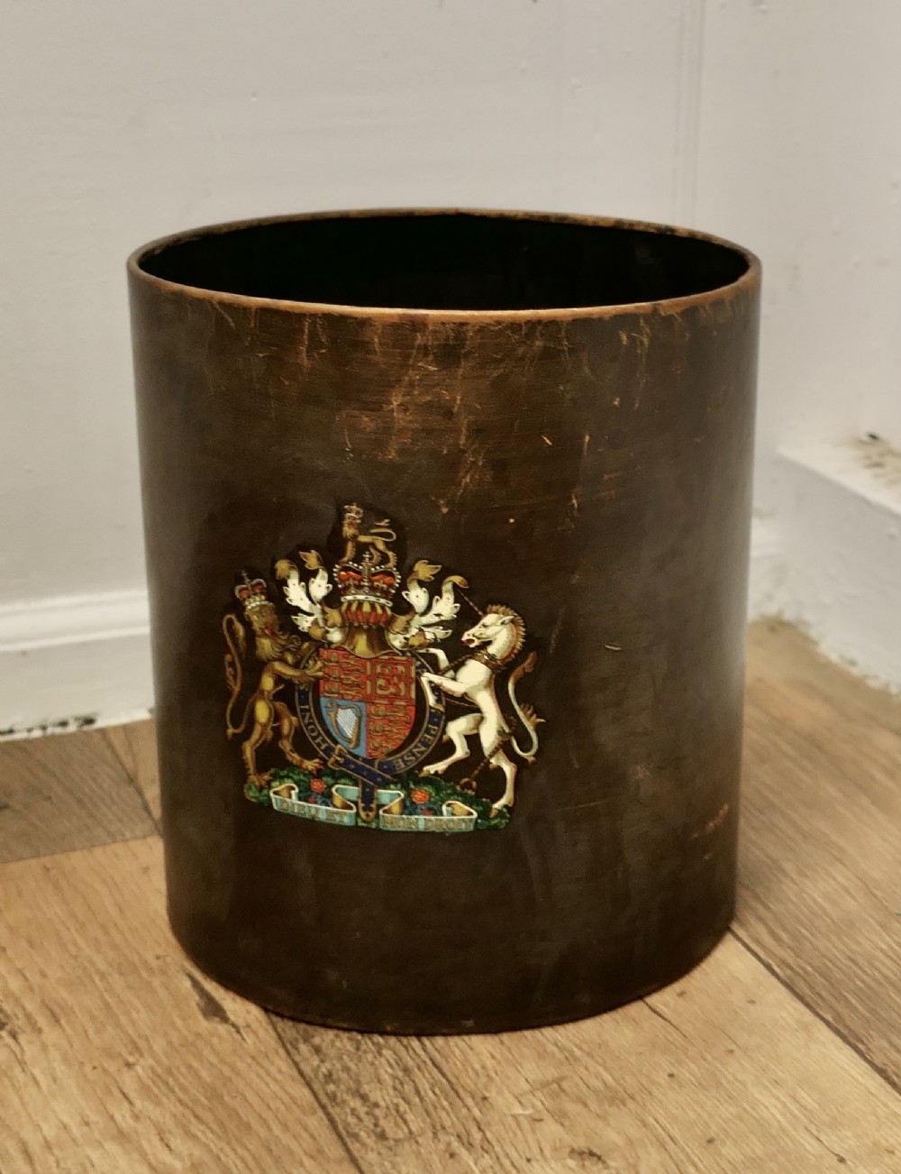 Leather Coat of Arms Waste Paper Basket