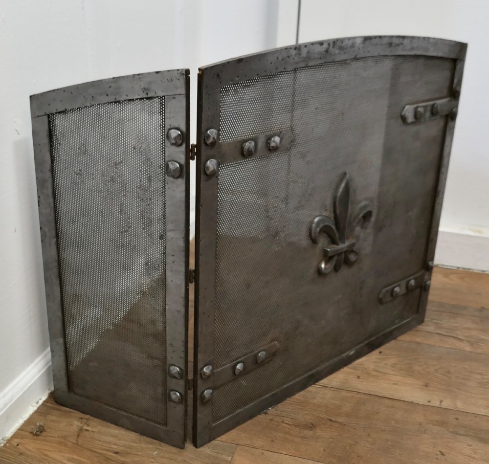 Heavy Arts and Crafts Steel Fire Guard for Inglenook Fireplace View IV