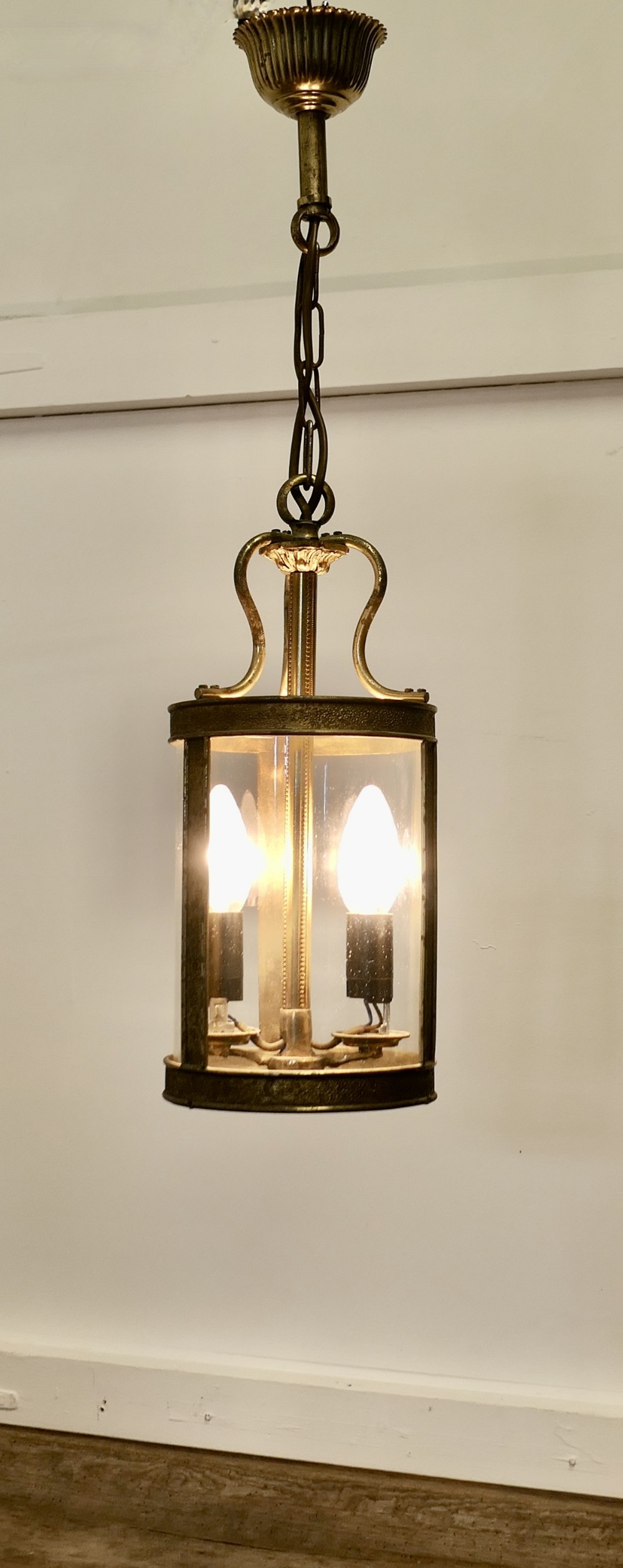 Small French Brass and Glass Lantern Hall Light