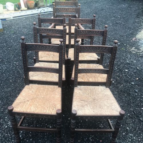 SET OF EIGHT FRENCH ANTIQUE COUNTRY DINING CHAIRS 