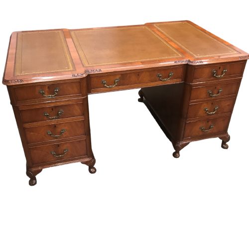 ANTIQUE WALNUT PEDESTAL DESK BY MAPLE & CO