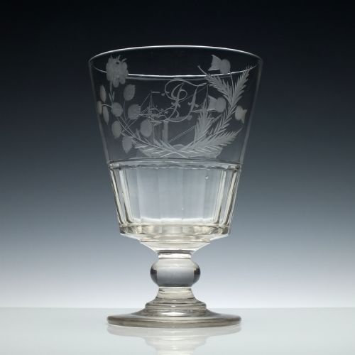 19th Century Glass Serving Rummer Engraved with Paddle Steamer C1830