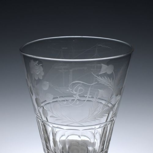fig 1. 19th Century Glass Serving Rummer Engraved with Paddle Steamer c1830