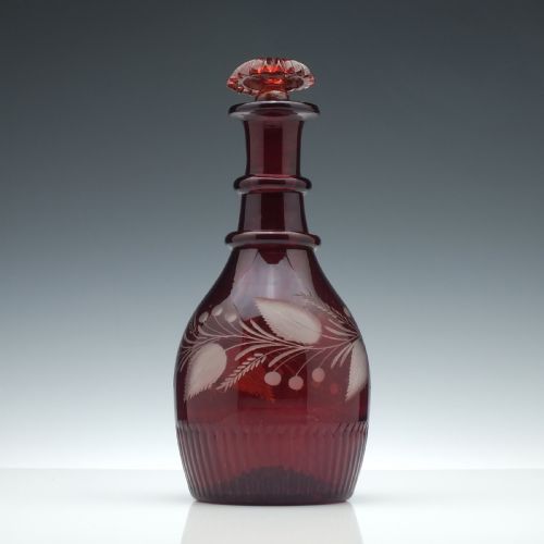19TH CENTURY ENGRAVED RUBY GLASS PORT DECANTER C1840 - ADDITIONAL PHOTO 1